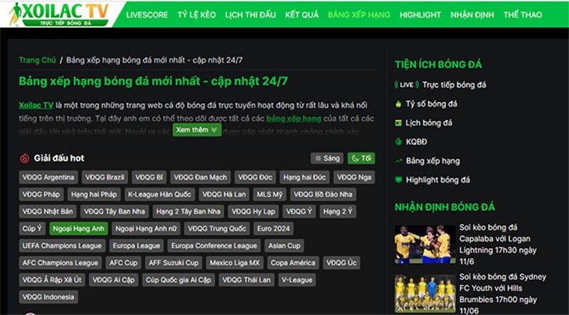 Truy cập website Xoilac TV Group để xem bảng xếp hạng bóng đá mới nhất